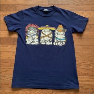 Hanes Vintage 1992 Blue "The Wild Bunch" Cat Design Carol Montgomery Size Small